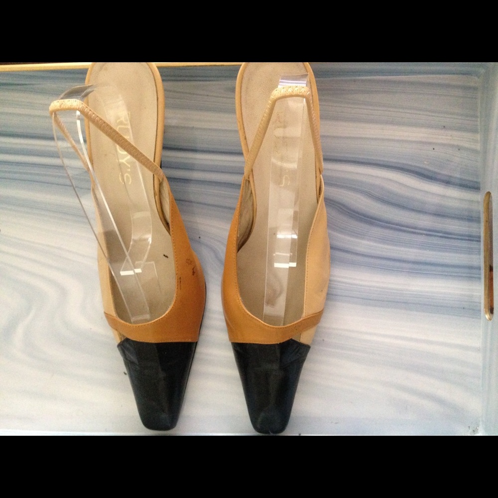 Leather sling backs.